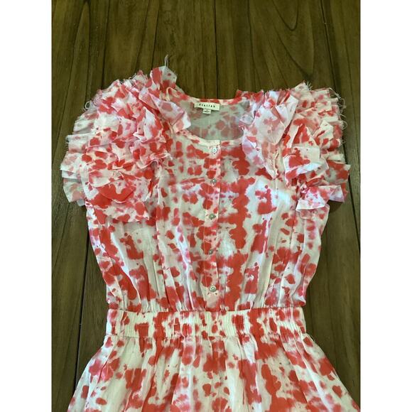 Stellah  Ruffle Tiered Mini sun Dress Button Front Cotton Red white  S - Picture 7 of 10